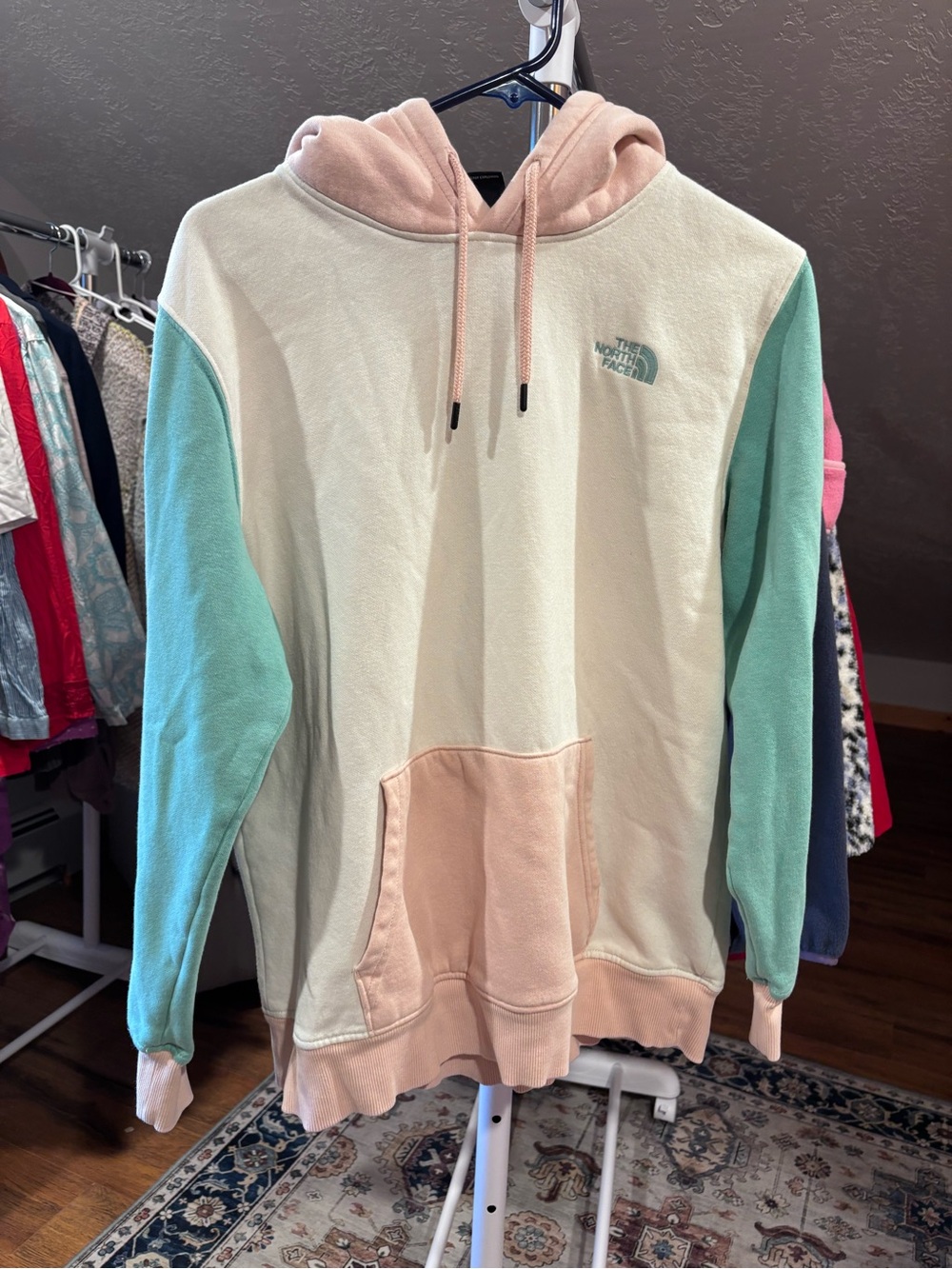 The North Face Pink & Mint Colorblock Hoodie